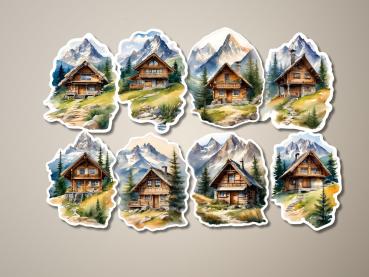 Preview: Sticker Set „Berghütten in idyllischer Berglandschaft“ – 8 malerische Motive Preview: Sticker Set „Berghütten in idyllischer Berglandschaft“ – 8 malerische Motive